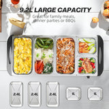 HOMCOM Electric Food Warmer 5 Tray, 9.2L Portable Buffet Server and Warming Tray with Lids, Adjustable Temperature Control and Cool Touch Handles, 450W, 3 x 2.4L and 2 x 1L, Silver Tone