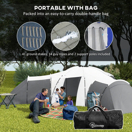 Outsunny 6-9 Man Tent with Bedrooms and Living Room, Accessories Included, Dark Grey
