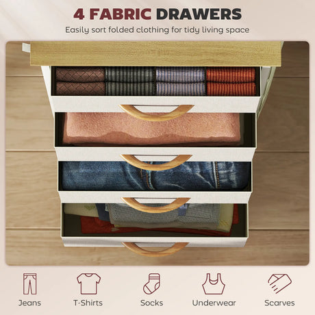 HOMCOM Chest of Four Fabric Drawers - Beige
