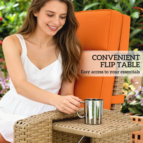 Outsunny 145 Reclining Rattan Armchair, with Footrest - Khaki/Orange