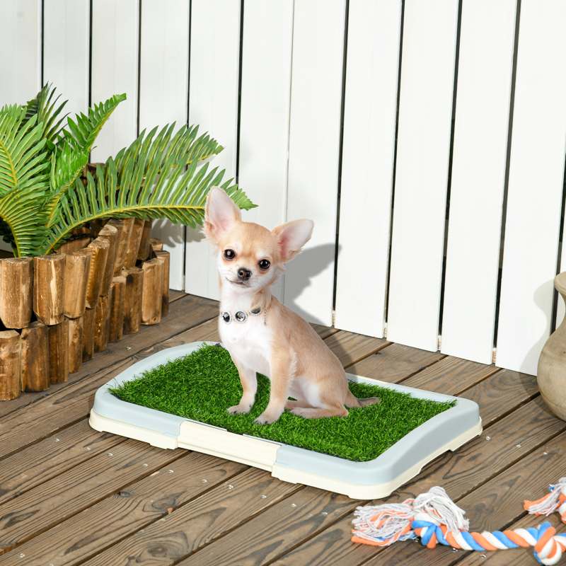 PawHut Puppy Training Pad, Indoor Portable Puppy Pad, with Artificial Grass, Grid, Panel, Tray, 46.5 x 34cm