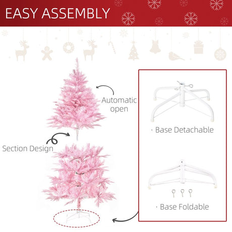 HOMCOM 5FT Artificial Christmas Tree Holiday Xmas Holiday Tree Decoration with Automatic Open for Home Party, Pink