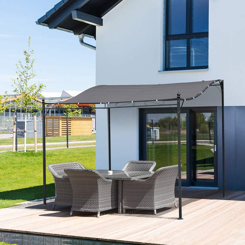 Outsunny 3x3m Freestanding Metal Wall Awning Canopy Grey