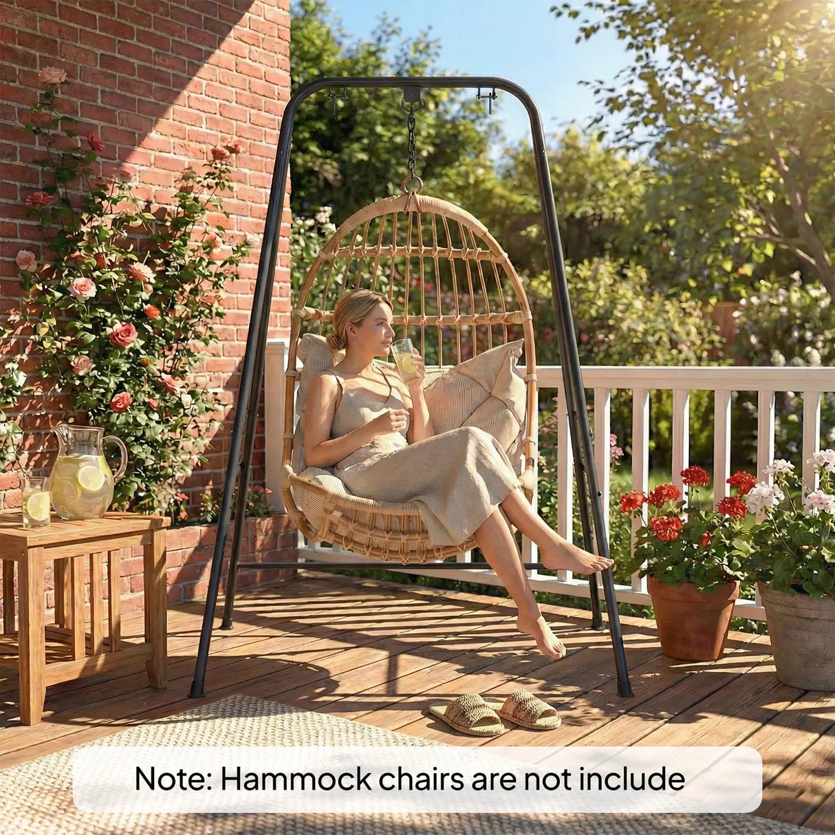 Outsunny Hammock Chair Stand Only, 150KG Load Capacity, for Indoor Outdoor, Black