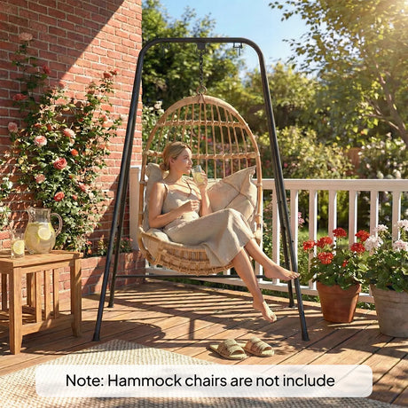 Outsunny Hammock Chair Stand Only, 150KG Load Capacity, for Indoor Outdoor, Black