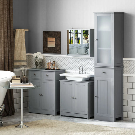 kleankin Under Sink Bathroom Cabinet, Freestanding Under Sink Cabinet with 2 Doors and Adjustable Shelf for Basin without or with Pedestal, Grey