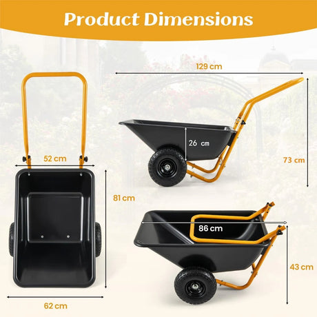 Dual-Wheel Wheelbarrow Garden Utility Cart with Pneumatic Tires-Black
