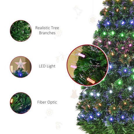 HOMCOM 5FT Pre-Lit Artificial Christmas Tree w/ Lights Star Topper Metal Base Home Seasonal Decoration