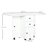 HOMCOM Multi-Storage Six-Person Drop Leaf Dining Table -  White