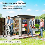 Outsunny 7.5 x 4.3ft Metal Garden Storage Shed, Waterproof Outdoor Shed with Triple Lockable Door, Gloves, Vents, Light Grey