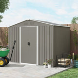 Outsunny 8 x 6ft Outdoor Garden Storage Shed, Metal Tool House with Ventilation and Sliding Doors, Light Grey