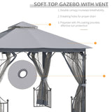 Outsunny 3 x 3(m) Garden Gazebo Patio Party Tent Shelter Outdoor Canopy Double Tier Sun Shade Metal Frame Netting, Light Grey