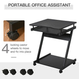 HOMCOM Movable Computer Desk with 4 Moving Wheels Sliding Keyboard Tray Home Office Workstation Black