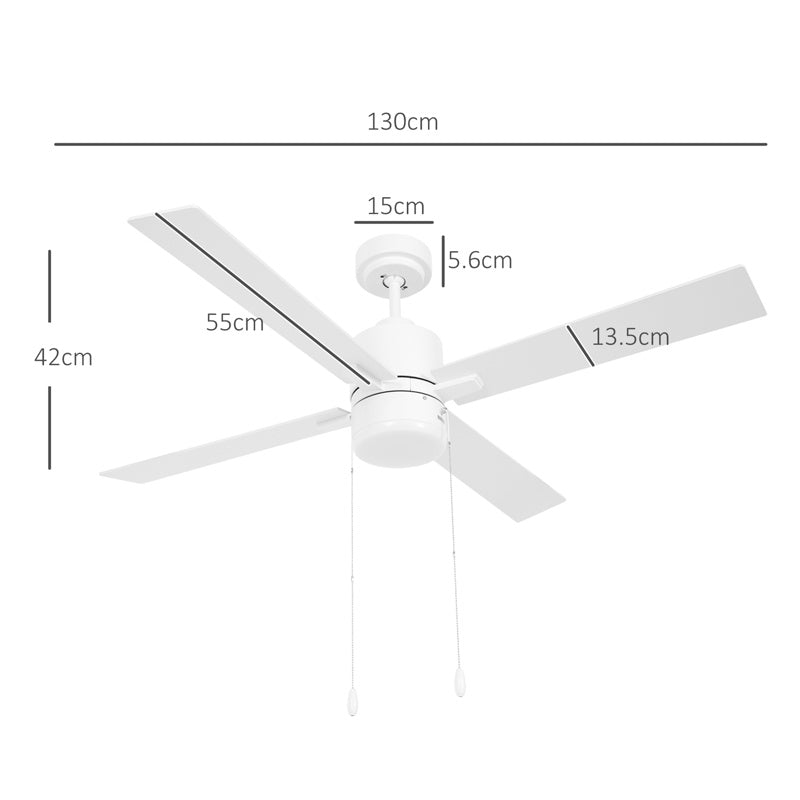 HOMCOM Ceiling Fan with LED Light, Flush Mount Ceiling Fan Lights with Reversible Blades, Pull-chain, White and Natural Tone