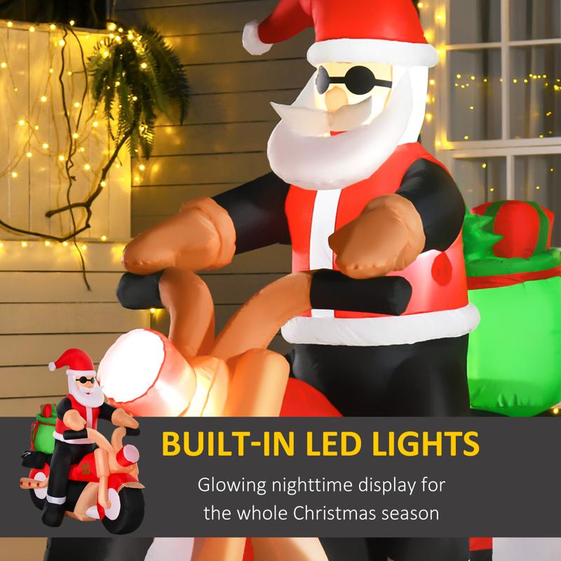HOMCOM 5.5ft Christmas Inflatable Santa Claus Riding a Motorcycle Blow Up Decoration Xmas Dcor for Garden