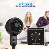 HOMCOM Air Circulator Fan Pedestal Cooling Fan with 3 Speed and Carry Handle, 9 Inch, Black
