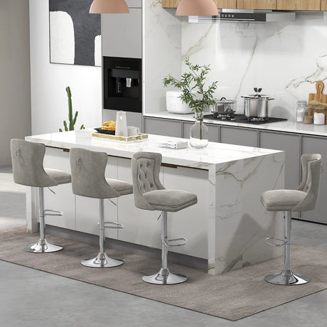 Dutch Velvet Bar Stool with Footrest-Grey