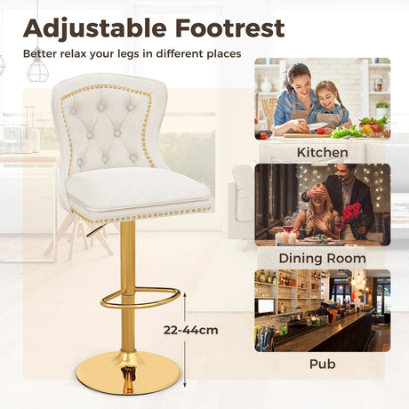 Dutch Velvet Bar Stool with Footrest-Beige