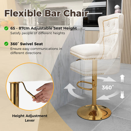Dutch Velvet Bar Stool with Footrest-Beige