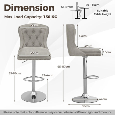 Dutch Velvet Bar Stool with Footrest-Grey