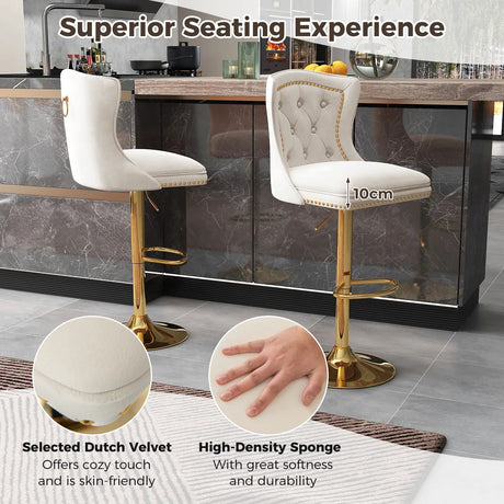 Dutch Velvet Bar Stool with Footrest-Beige