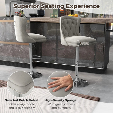 Dutch Velvet Bar Stool with Footrest-Grey