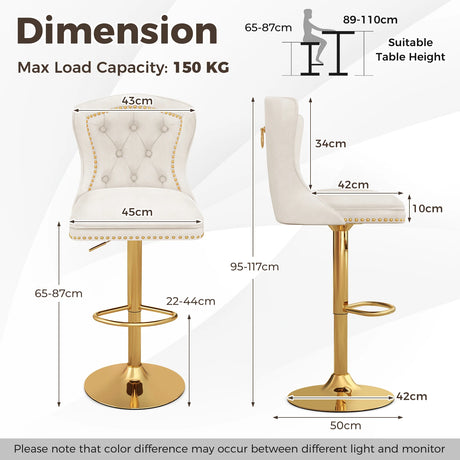 Dutch Velvet Bar Stool with Footrest-Beige