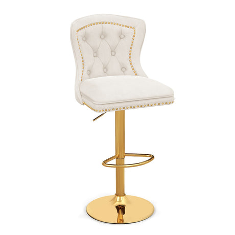 Dutch Velvet Bar Stool with Footrest-Beige