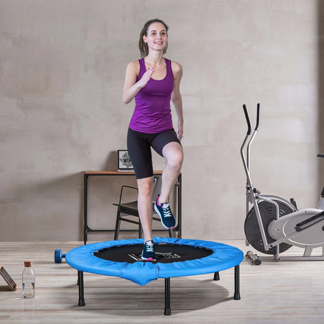 HOMCOM 101 Mini Fitness Trampoline Home Gym Yoga Exercise Rebounder Indoor Outdoor Jumper with Safety Pad, Support Up to 100 KG, Blue and Black