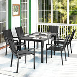 Outsunny Seven-Piece Garden Dining Set, with Plastic Wood-Top Table - Black