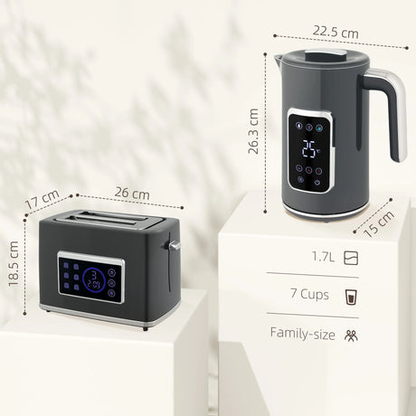 HOMCOM Touch Screen Kettle and Toaster Set - Grey