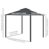 Outsunny 3 x 3 m Garden Gazebo Double Roof Marquee Patio Wedding Party Tent Canopy Shelter with Sidewalls, (Dark Grey)