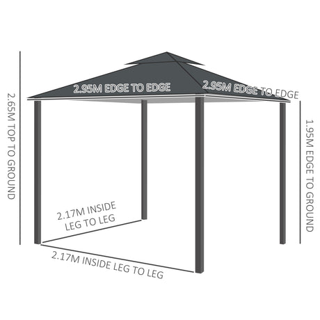 Outsunny 3 x 3 m Garden Gazebo Double Roof Marquee Patio Wedding Party Tent Canopy Shelter with Sidewalls, (Dark Grey)
