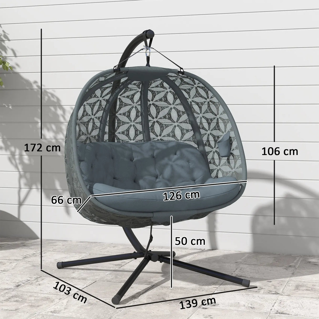 Outsunny Outdoor Double Hanging Chair with Cushion and Cup Holders, Charcoal Grey