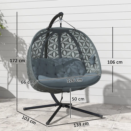 Outsunny Outdoor Double Hanging Chair with Cushion and Cup Holders, Charcoal Grey