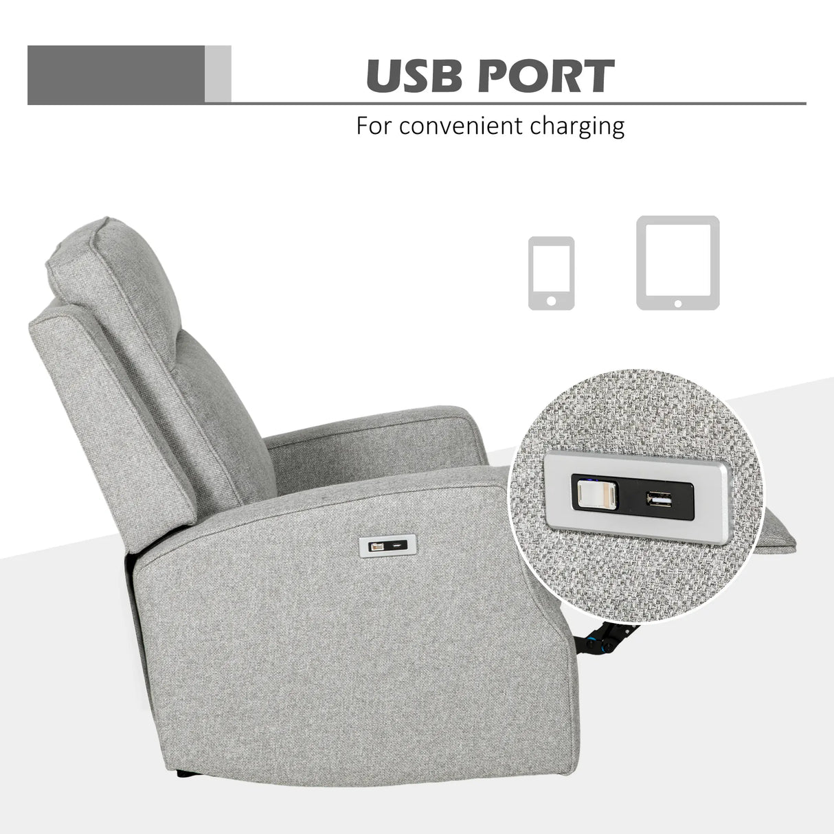 HOMCOM 150 Electric Reclining Chair, with USB port and Footrest - Grey