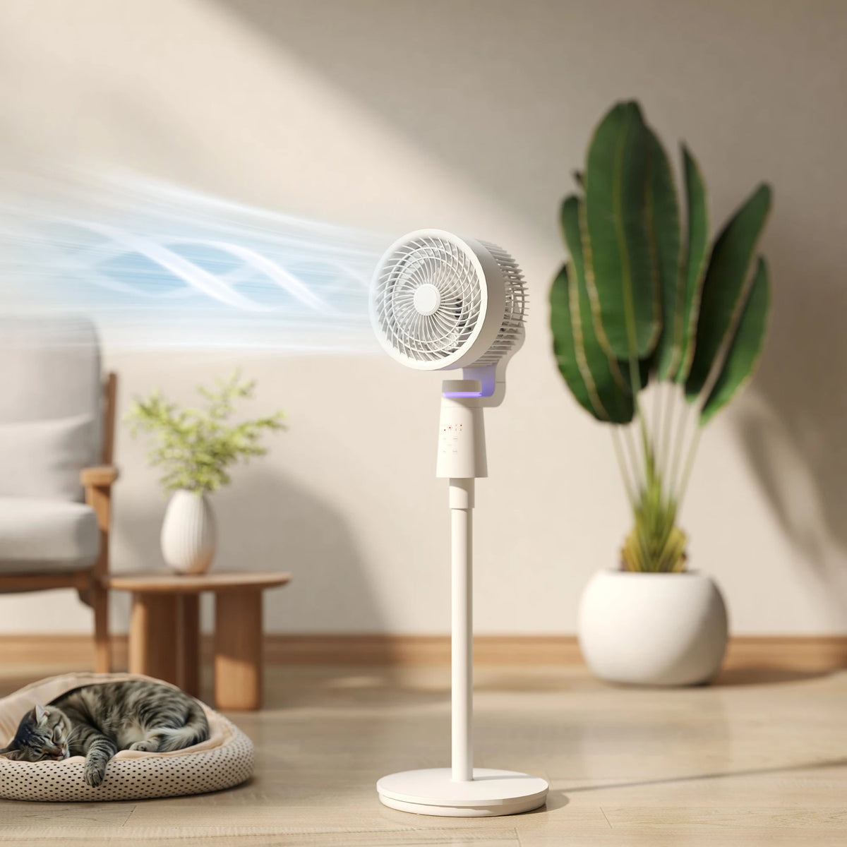 HOMCOM Pedestal Air Circulation Fan with Oscillating, Light Off, White