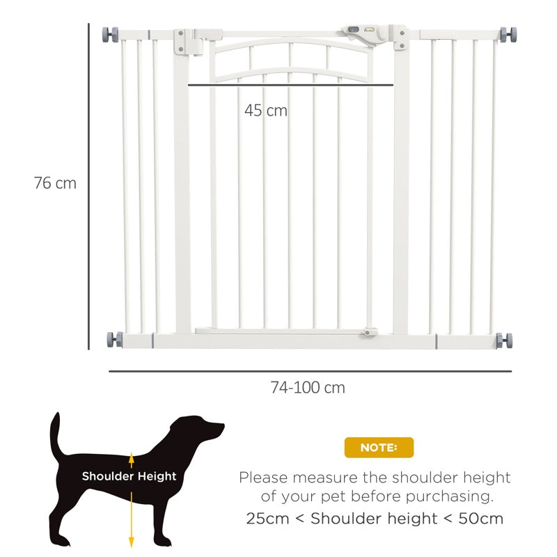 PawHut Pressure Fit Stair Gate, Dog Gate w/ Auto Closing Door for Small, Medium Dog, Easy Installation, for Width 74 to 100cm