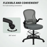 Vinsetto Drafting Chair, Ergonomic Tall Office Chair with Flip-up Armrests, Mesh Back, Lumbar Support, Adjustable Height and Foot Ring, Swivel Wheels, for Standing Desk, Charcoal Grey