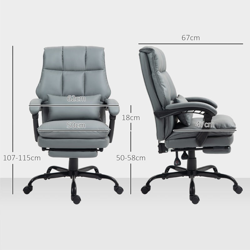 HOMCOM Faux Leather Reclining Office Chair, with Footrest - Grey