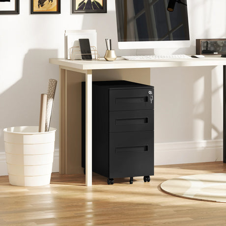 Vinsetto Three-Drawer Steel Filing Cabinet - Black