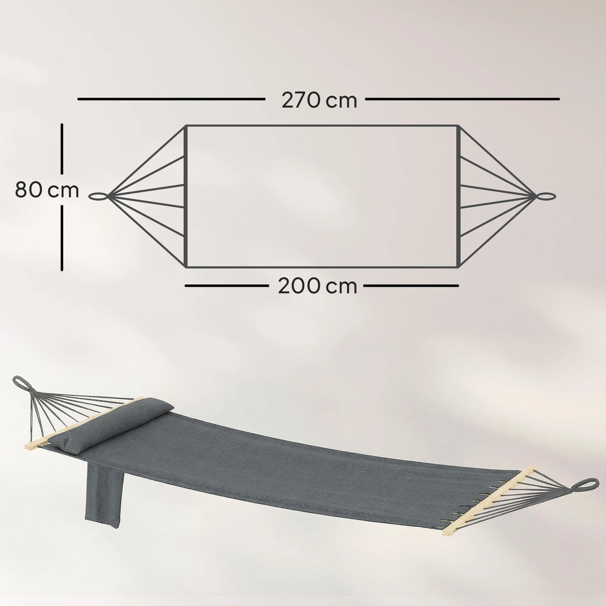 Outsunny Cotton Hammock, Soft Portable Swing Sleeping w/ Headrest & Side Pocket, Dark Grey