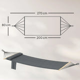 Outsunny Cotton Hammock, Soft Portable Swing Sleeping w/ Headrest & Side Pocket, Dark Grey