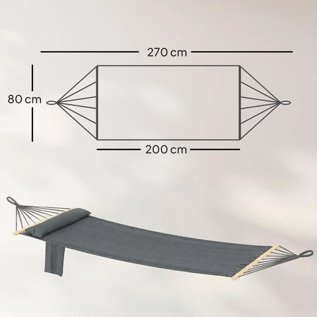 Outsunny Cotton Hammock, Soft Portable Swing Sleeping w/ Headrest & Side Pocket, Dark Grey