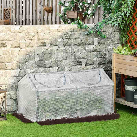 Outsunny Mini Greenhouse Portable Flower Planter Tomato Vegetable House for Garden Backyard with Zipper 120 x 60 x 60 cm, White