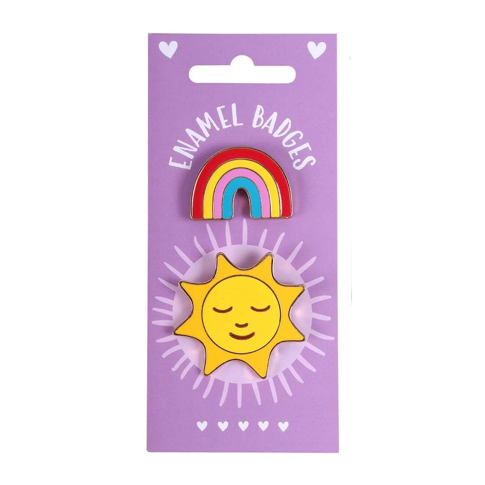 Set of 2 Rainbow and Sun Pin Badges