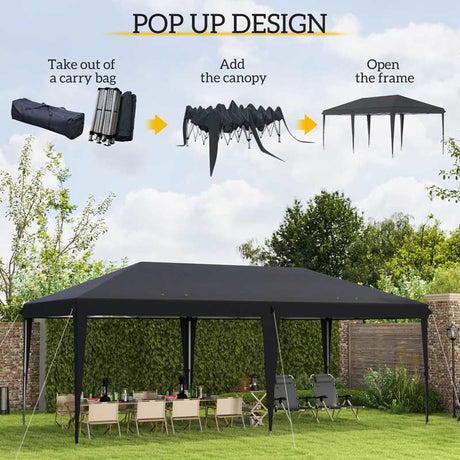 Outsunny 3 x 6 m Pop Up Gazebo, Foldable Canopy Tent, Height Adjustable Wedding Awning Canopy w/ Carrying Bag, Black