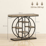 HOMCOM Industrial Console Table with Storage Shelves - Rustic Brown