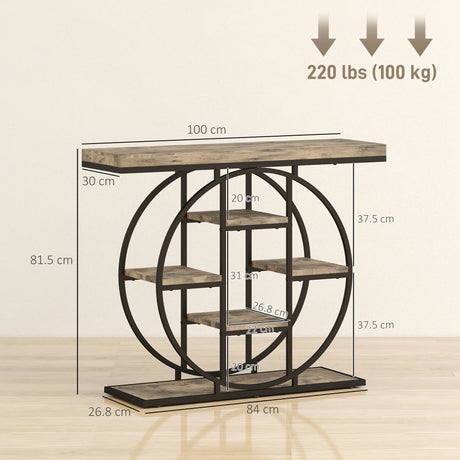 HOMCOM Industrial Console Table with Storage Shelves - Rustic Brown