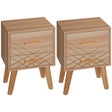 HOMCOM 2-Piece Scandinavian Bedside Tables with Drawers, Bedside Cabinets with Wood Legs, Natural